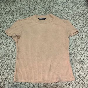 Cropped mock neck tan sweater